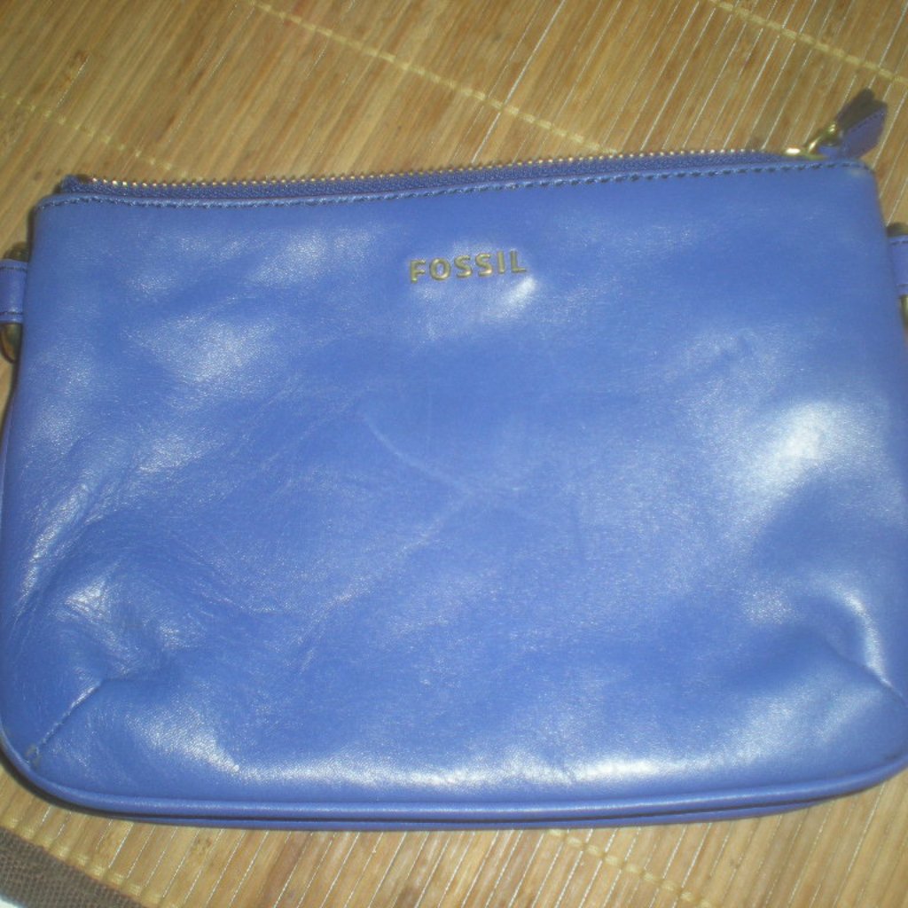 Fossil Brand Clutch Blue Leather Bag Make Up